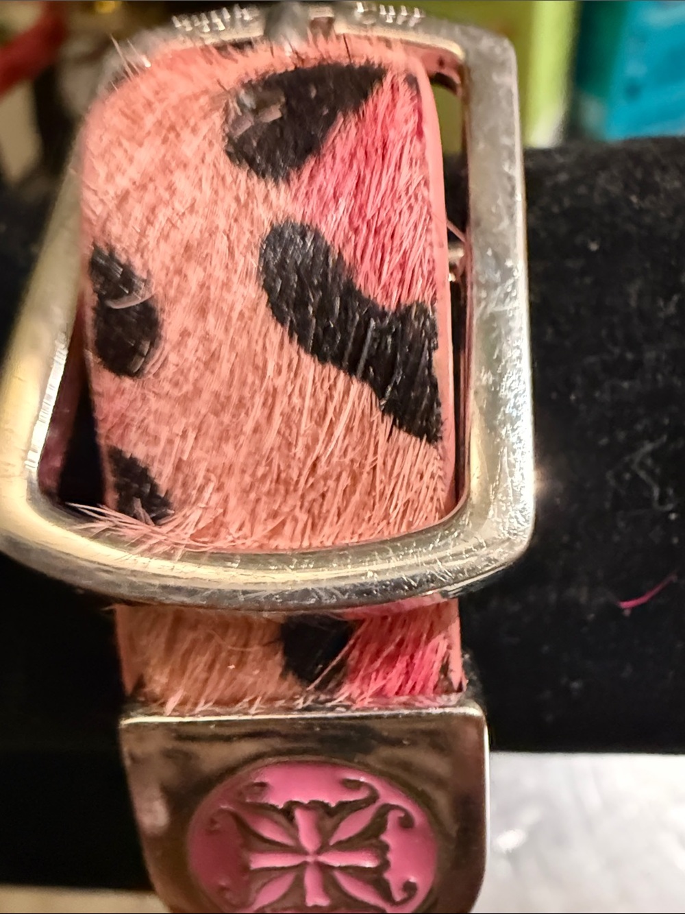 Rustic Cuff Pink and Black Leopard Haircalf Bracelet